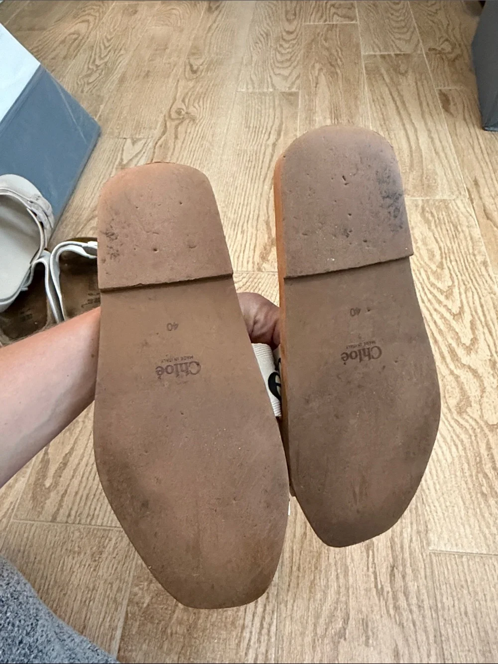 Chloé Logo Canvas Slide Sandals — Cream & Tan